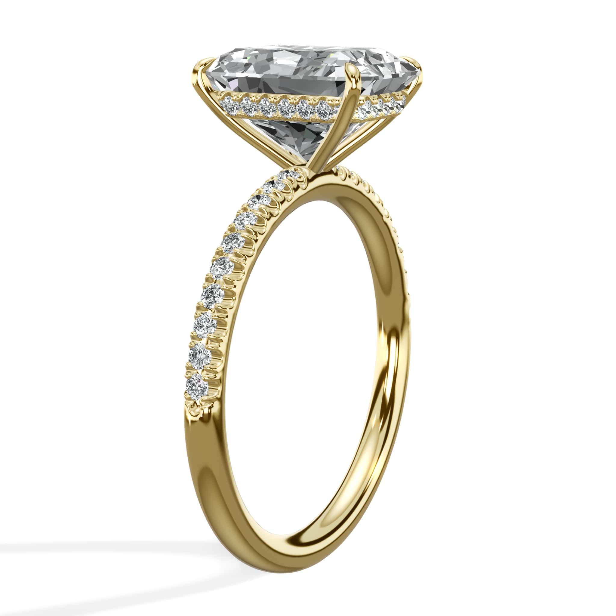 3.50 Carats Lab Grown Radiant Cut Micropaved Side Stones Hidden Halo Diamond Engagement Ring - Image 4