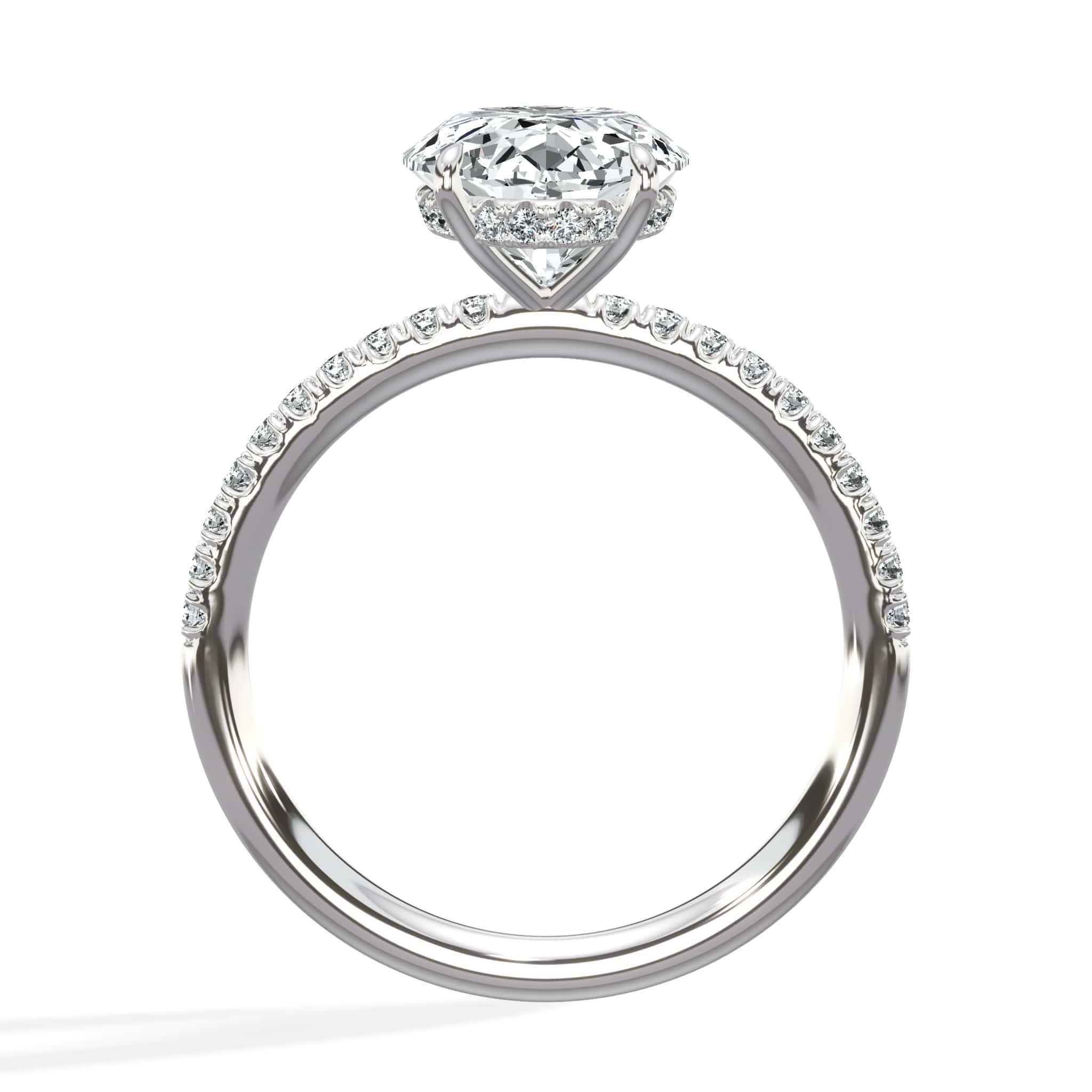 3.50 Carats Lab Grown Oval Cut Micropaved Side Stones Hidden Halo Diamond Engagement Ring - Image 4