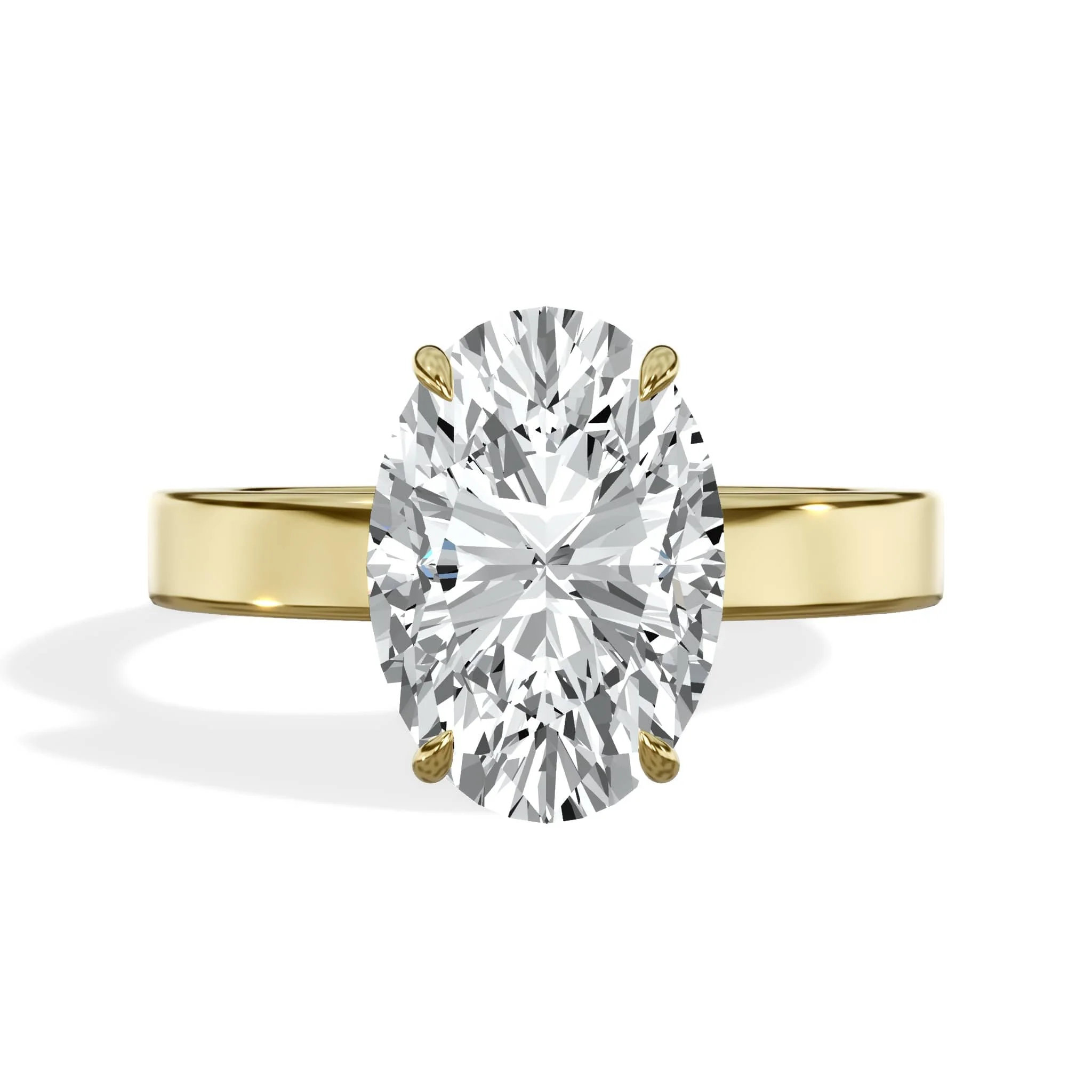 3 Carat Oval Cut Lab Grown Diamond 3mm Solitaire Engagement Ring Yellow Gold