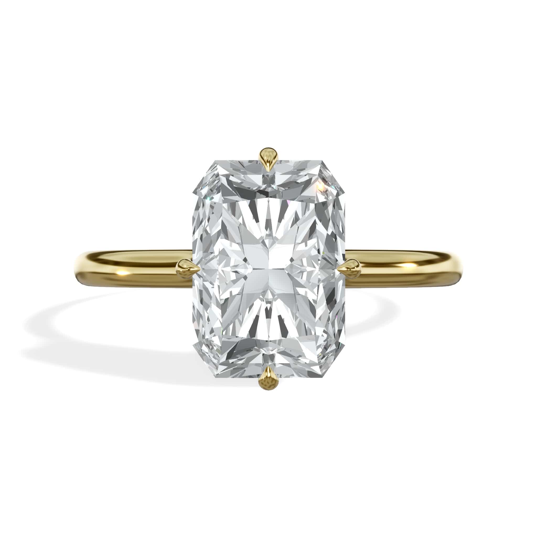 3 Carat Radiant Cut Lab Grown Diamond Petal Prong Solitaire Engagement Ring Yellow Gold