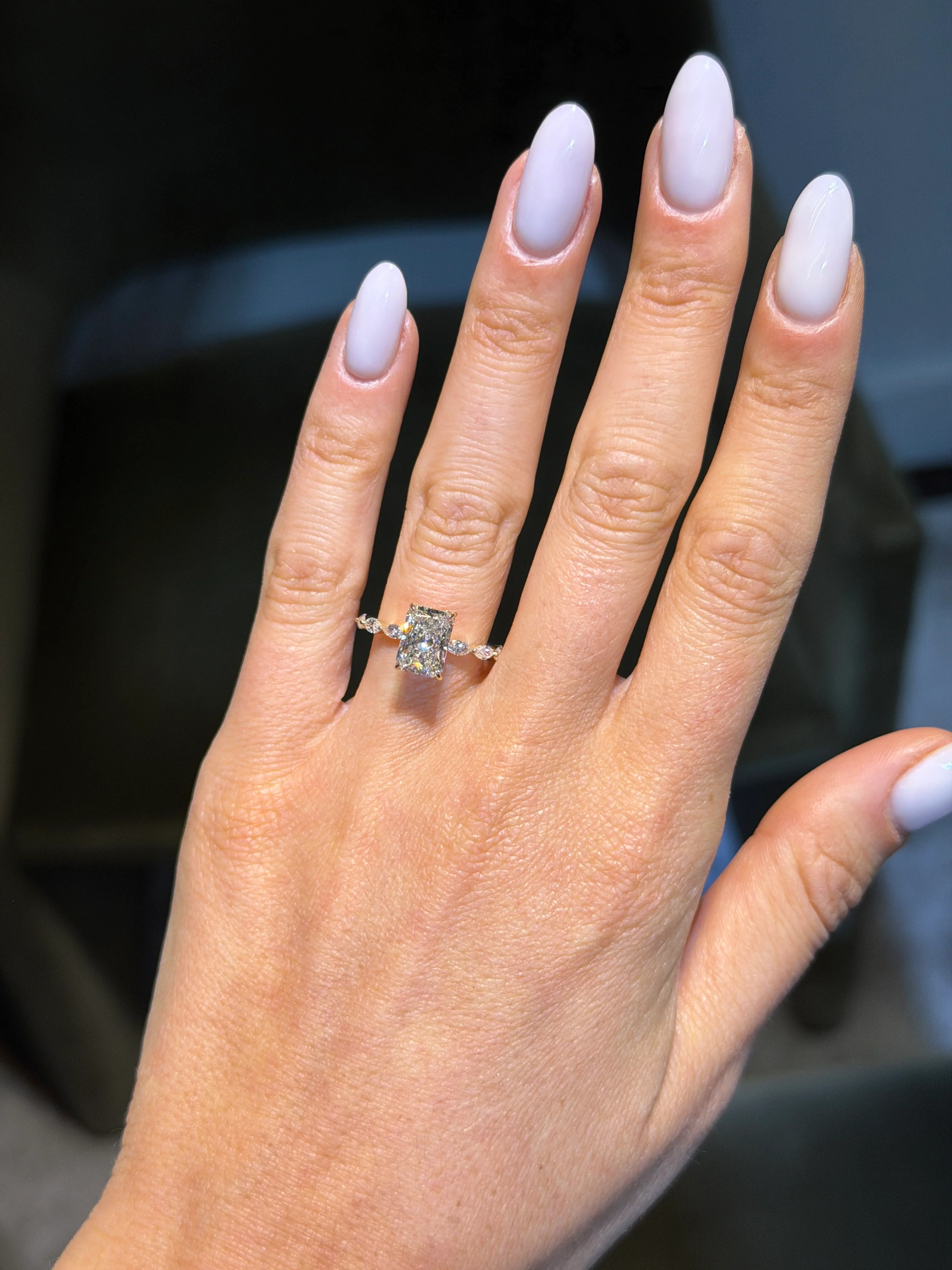 3 Carats Lab Grown Radiant Cut with Marquise Side Stones Hidden Halo Diamond Engagement Ring Yellow Gold - Image 2