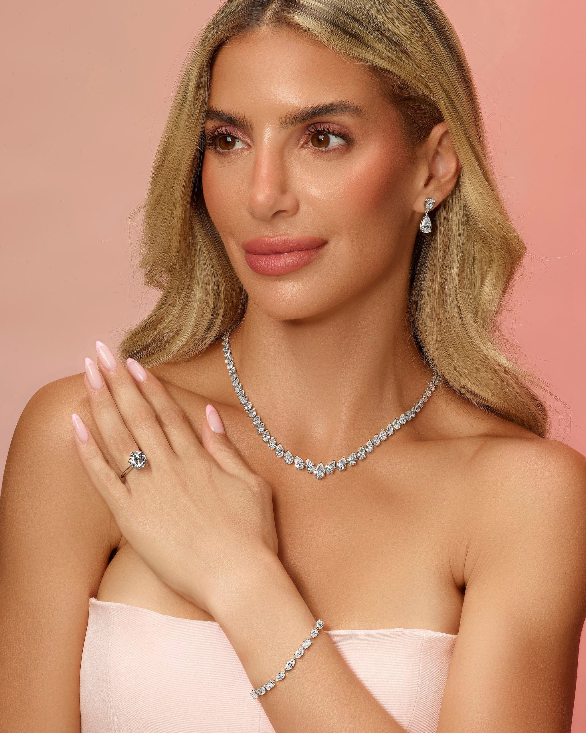 33.87 Carat Pear Shaped Lab Grown Diamond Tennis Necklace in 14k White Gold - Image 4