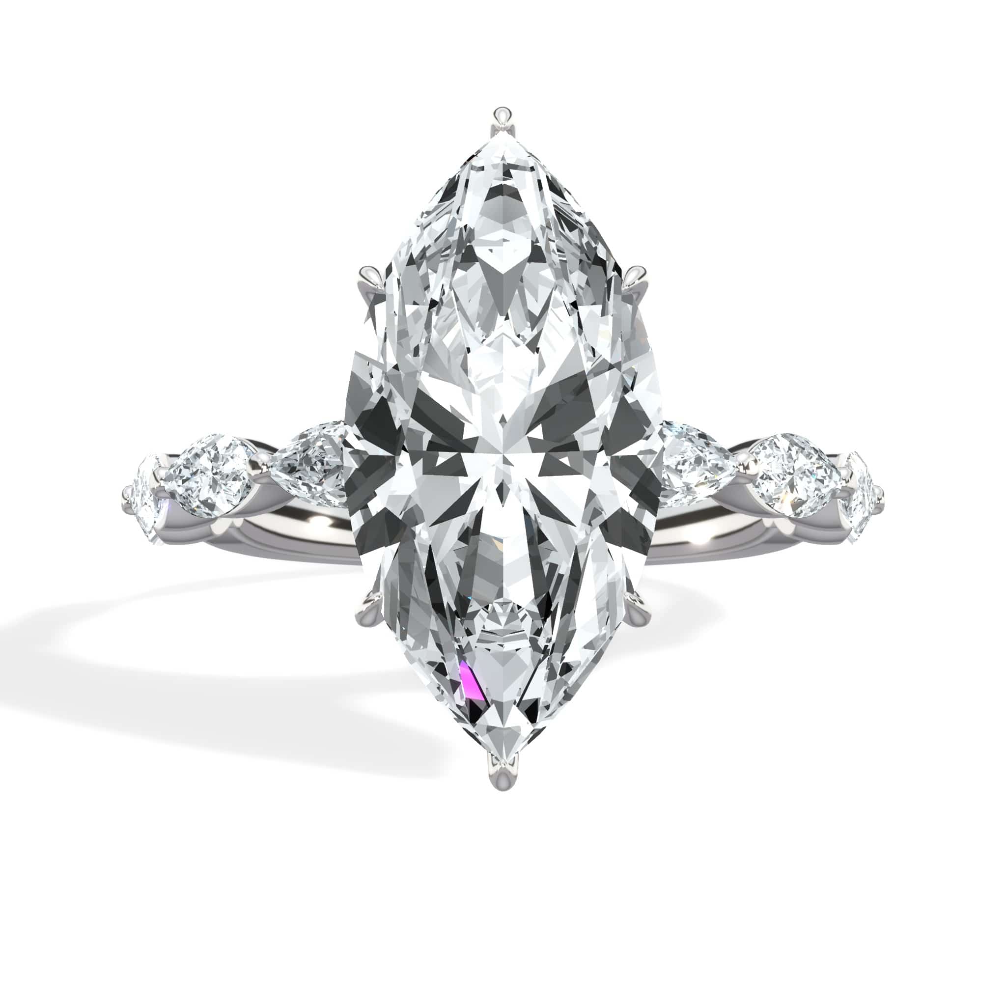 4.00 Carats Lab Grown Marquise Cut with Marquise Side Stones Hidden Halo Diamond Engagement Ring