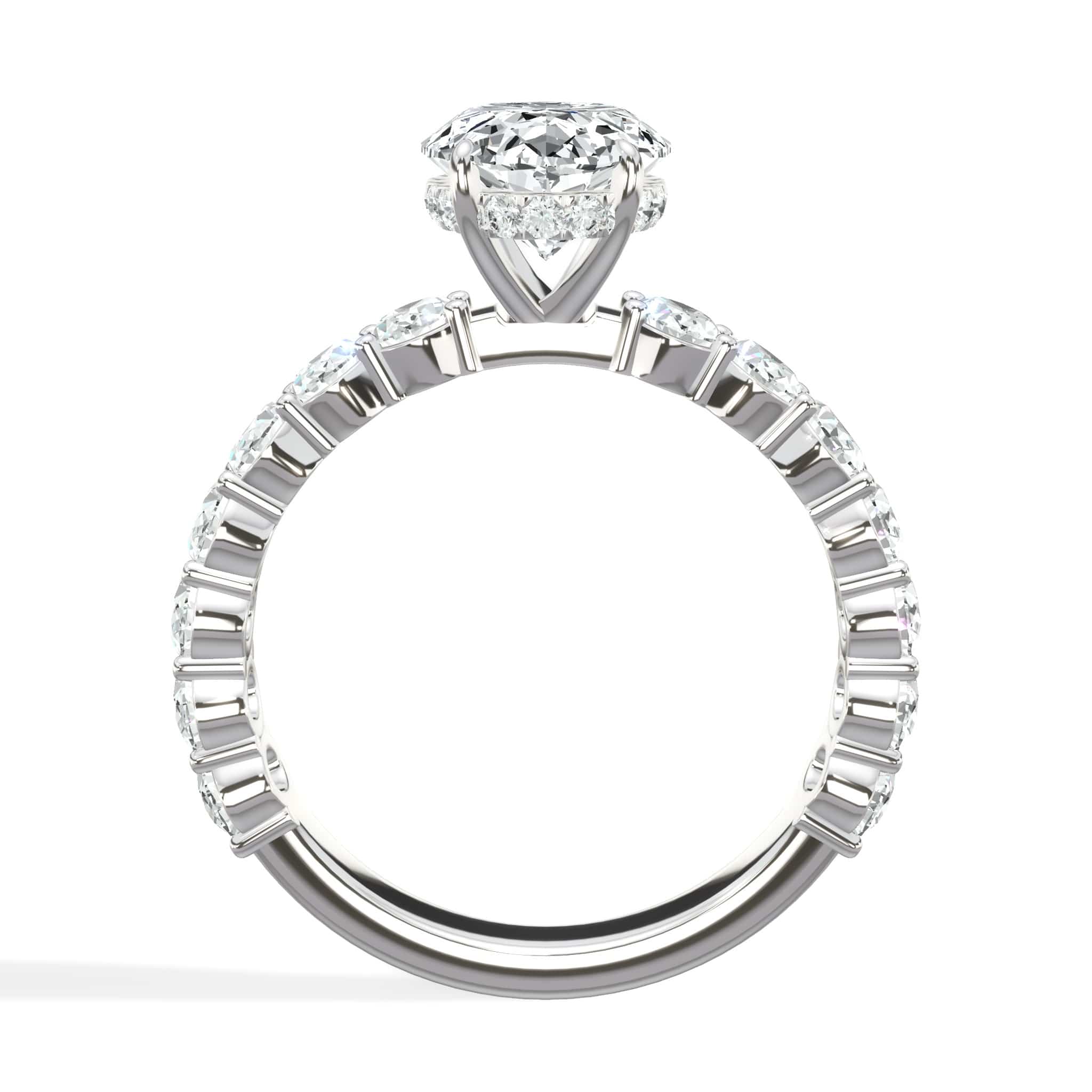 4 Carats Lab Grown Oval Cut with Oval Side Stones Hidden Halo Diamond Engagement Ring - Image 2