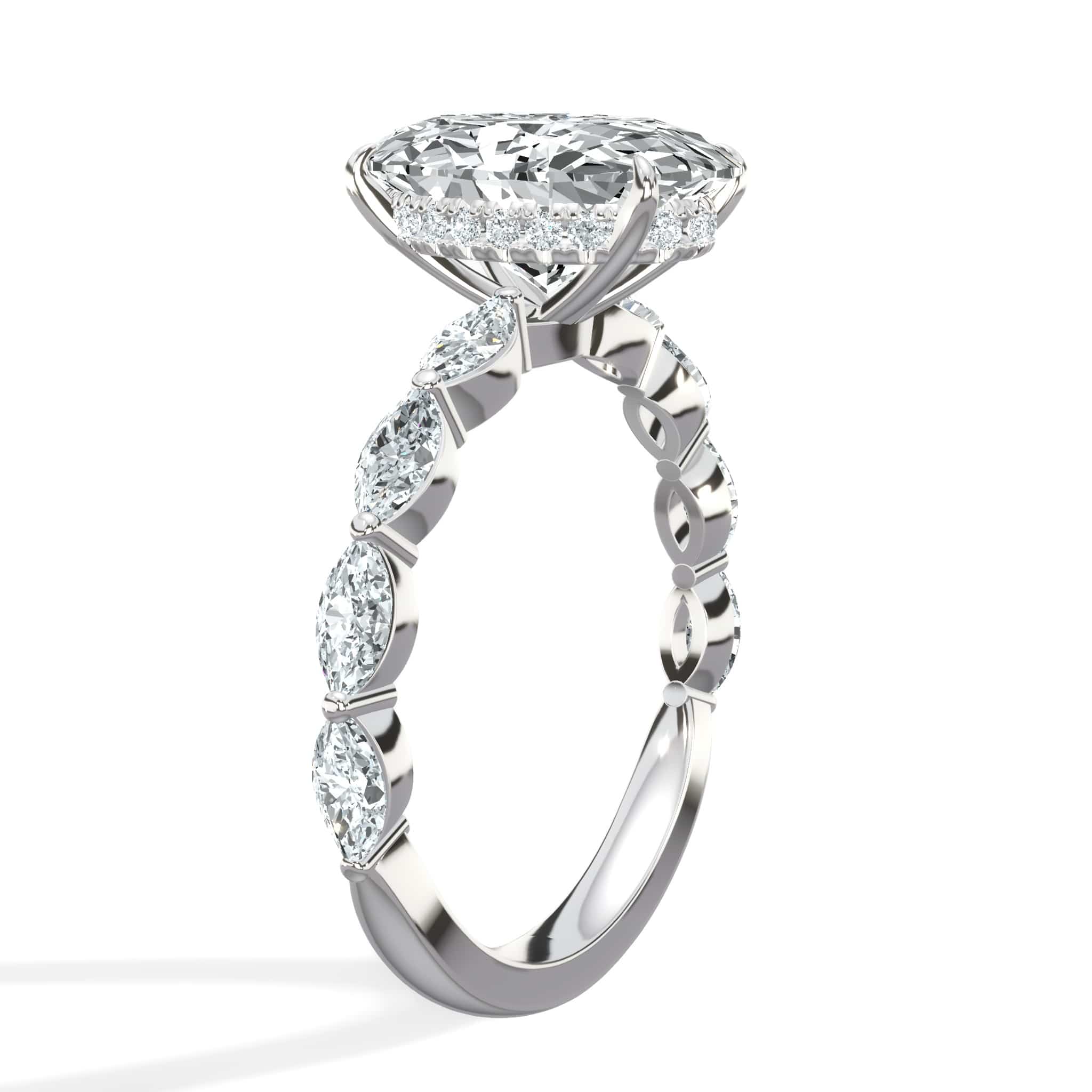 4.00 Carat Lab Grown Oval Shape with Marquise Side Stones Hidden Halo Diamond Engagement Ring - Image 5
