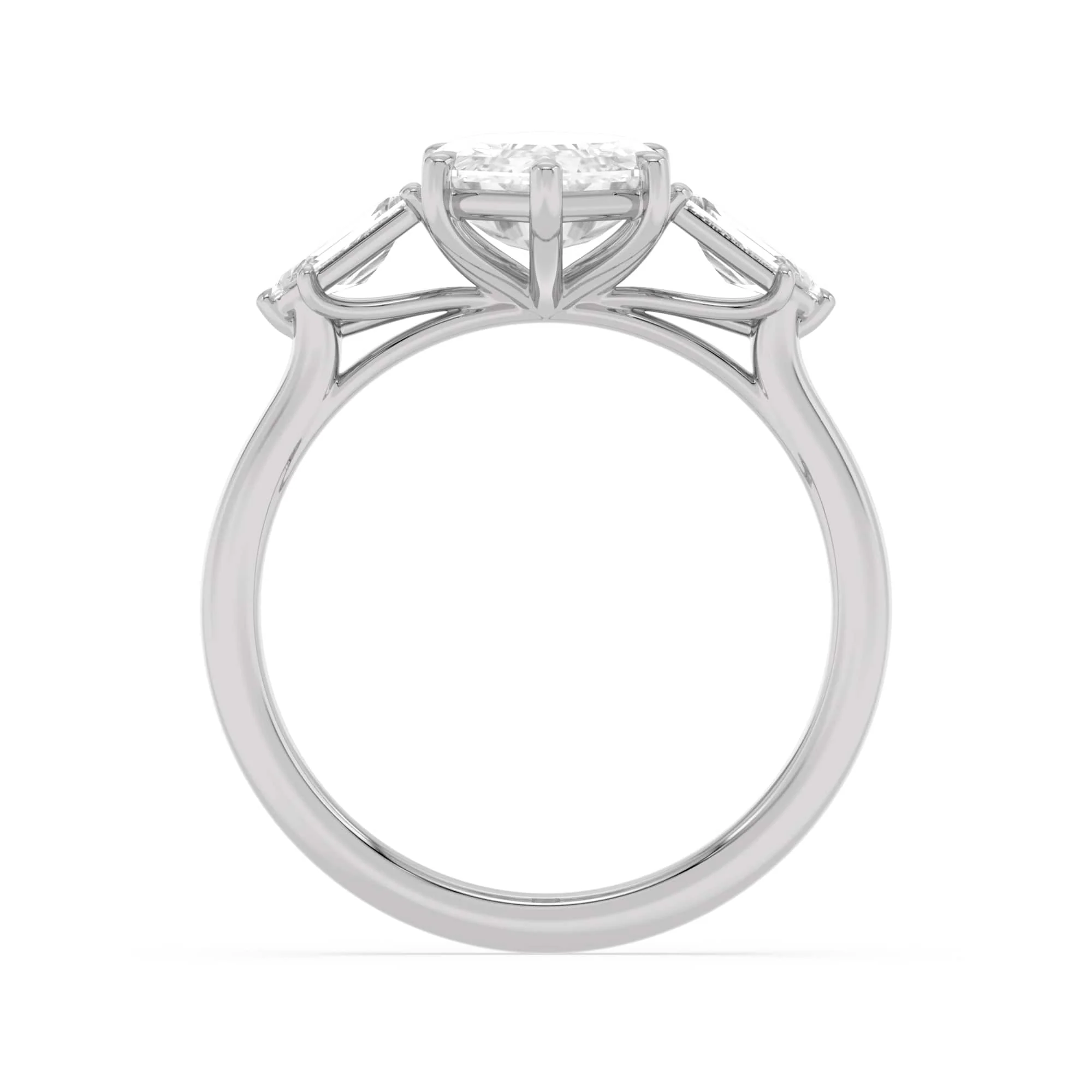 4.46 Carat Lab Grown Marquise Step Cut with Bullet Three Stone Diamond Engagement Ring White Gold - Image 2