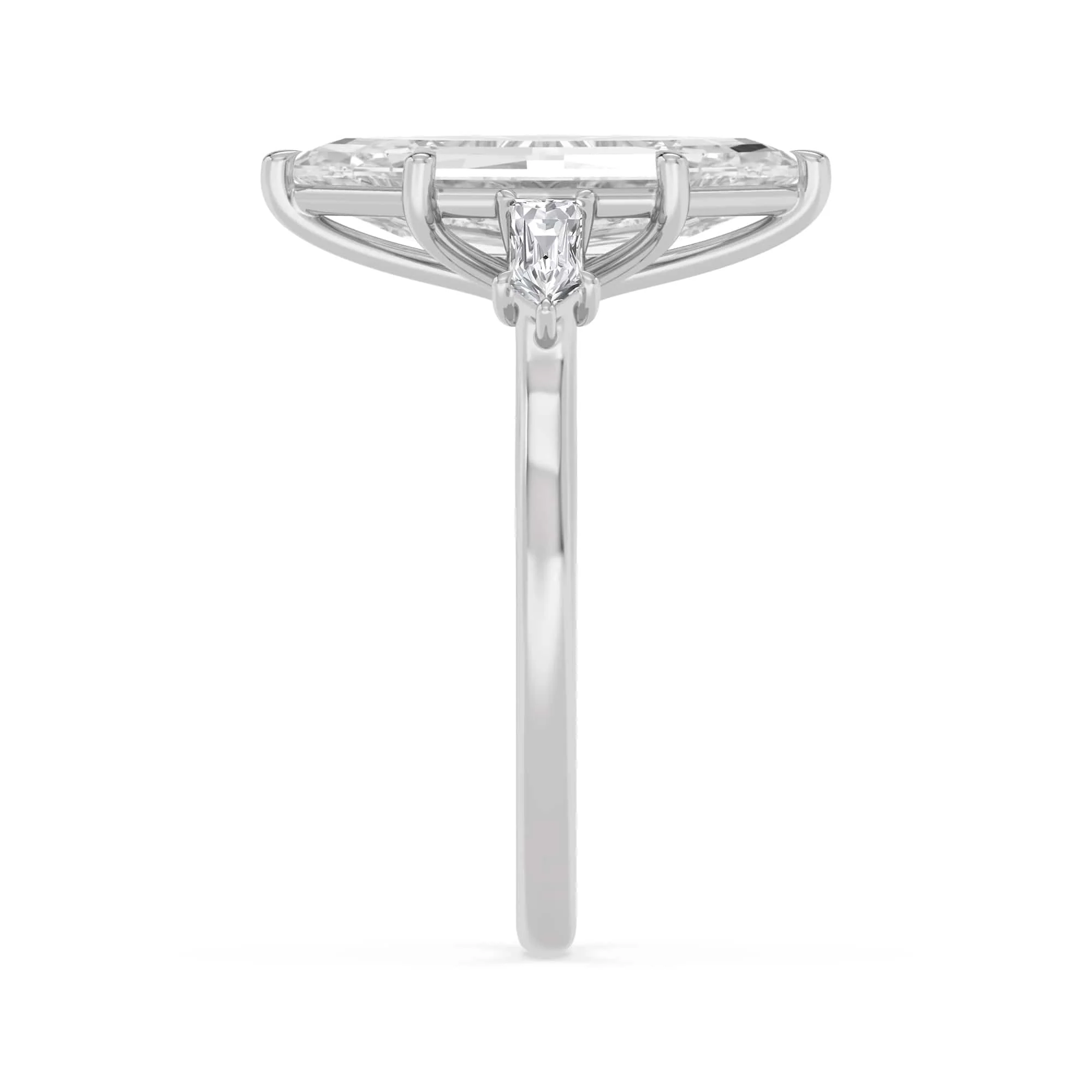 4.46 Carat Lab Grown Marquise Step Cut with Bullet Three Stone Diamond Engagement Ring White Gold - Image 3