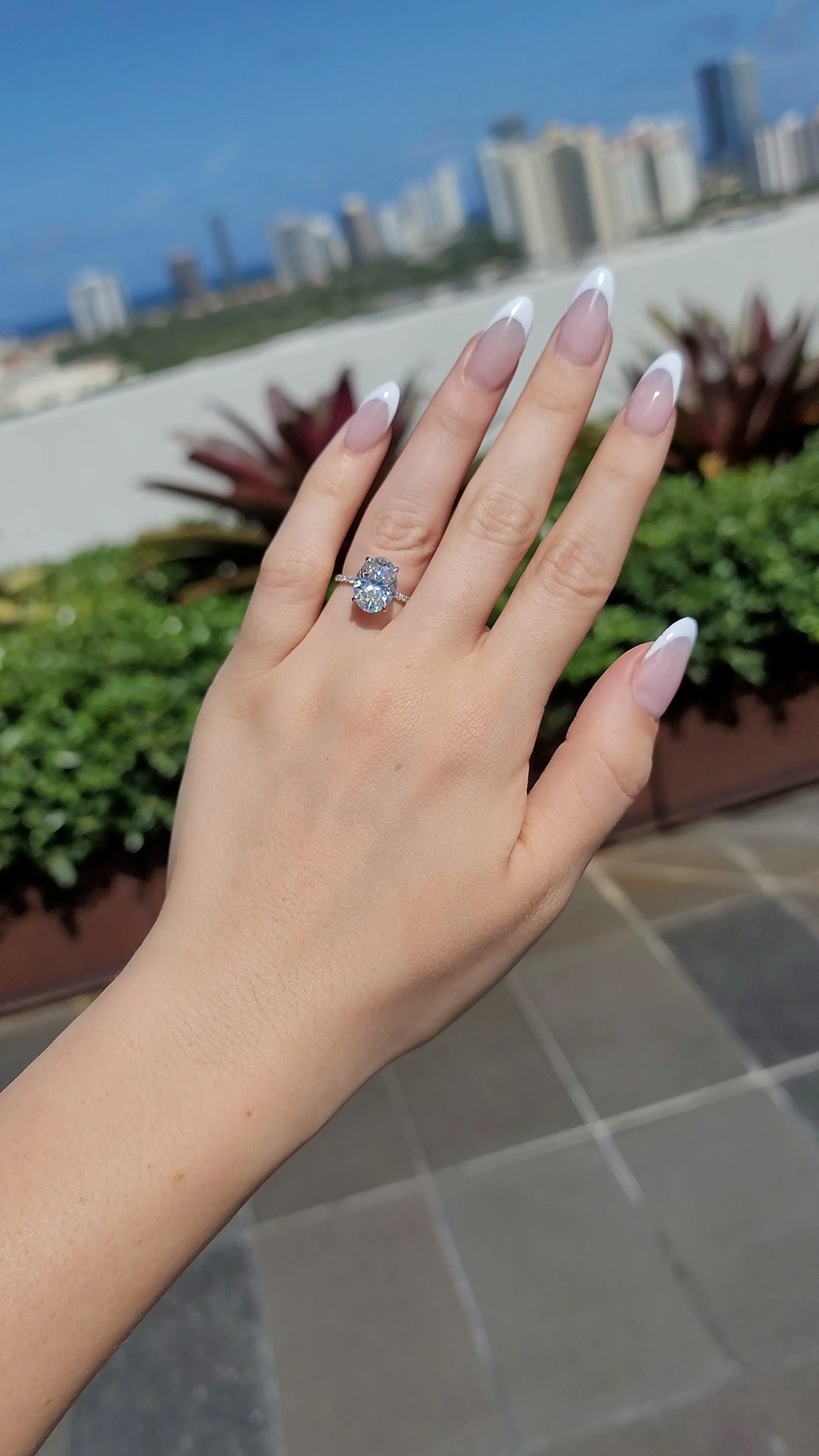 4.50 Carats Lab Grown Oval Cut Micropaved Side Stones Hidden Halo Diamond Engagement Ring - Image 2