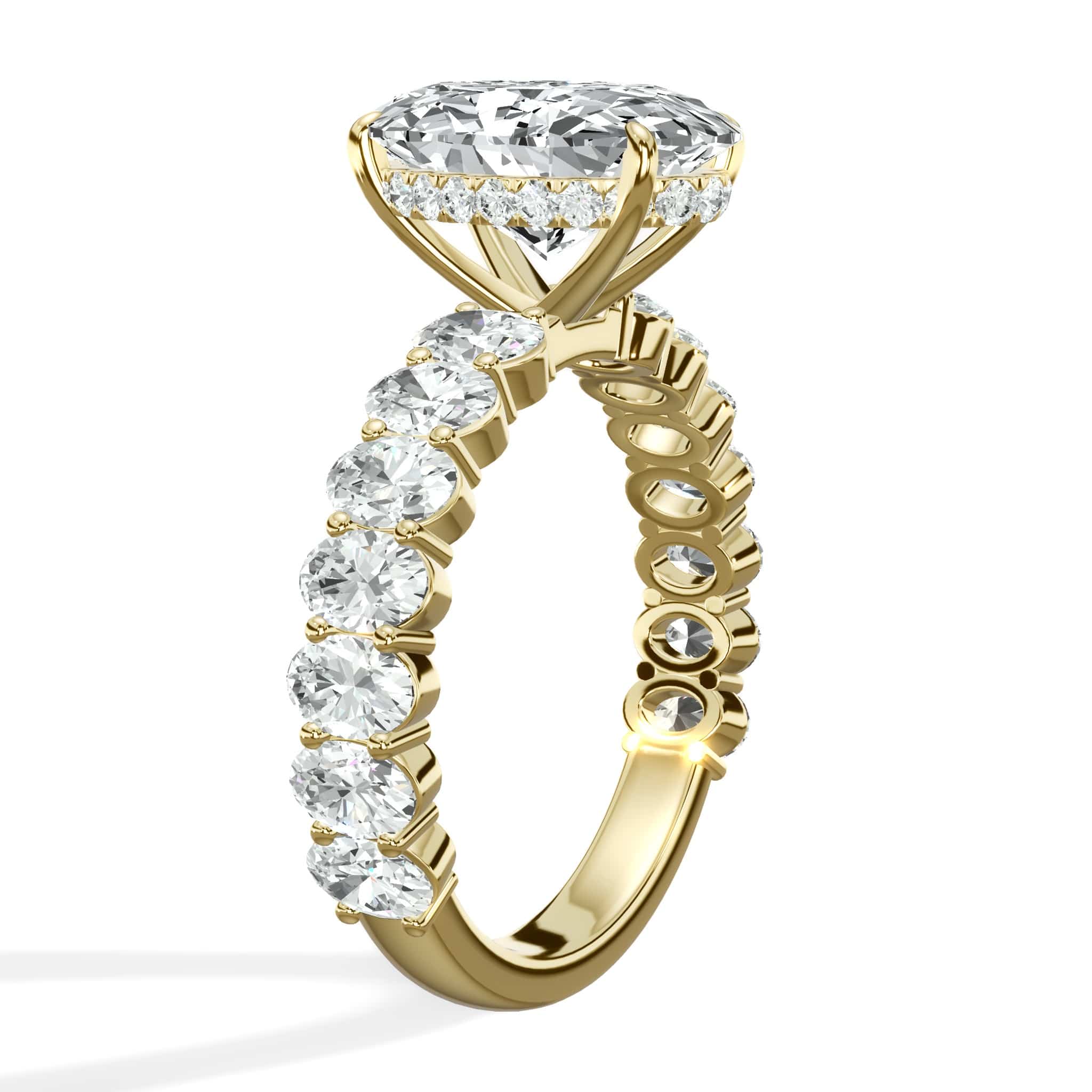 5 Carat Lab Grown Oval Cut with Oval Side Stones Hidden Halo Diamond Engagement Ring In Yellow Gold - Image 3