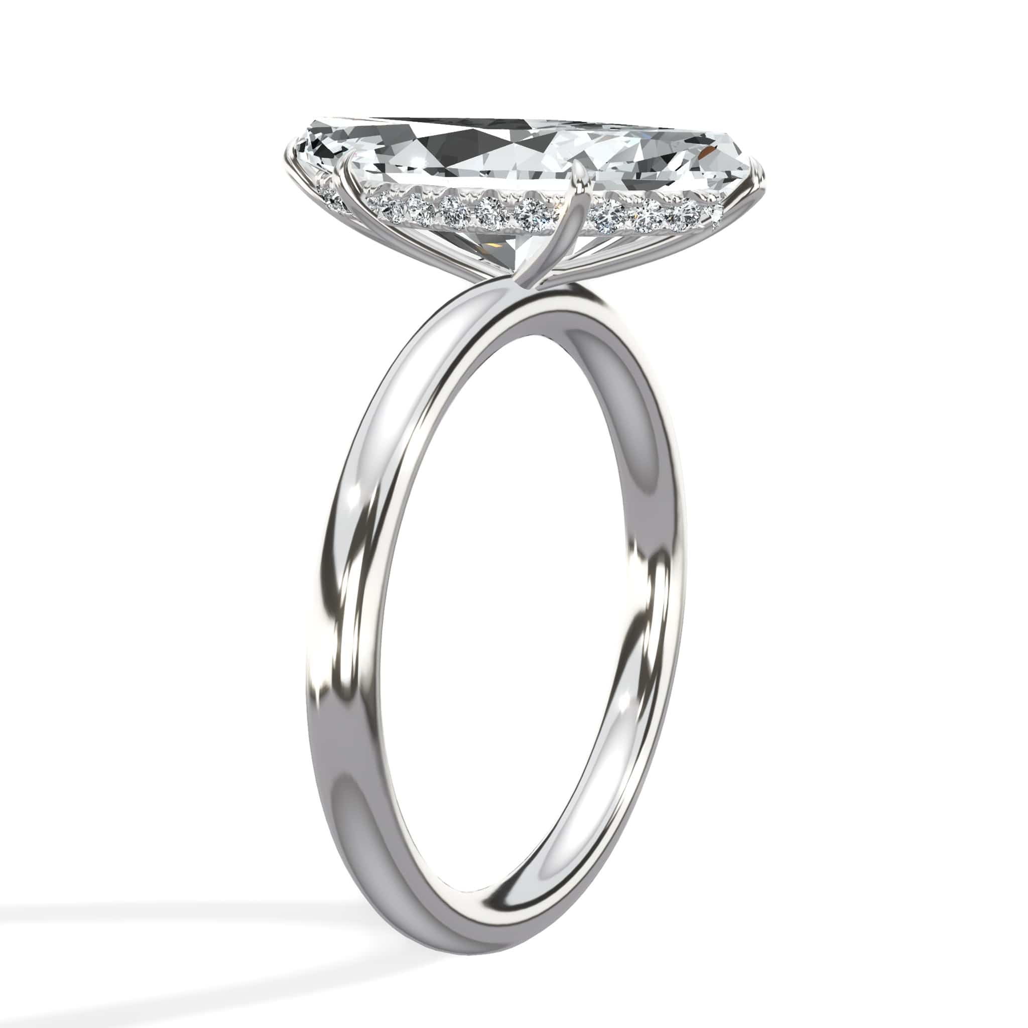 5.20 Carats Lab Grown Marquise Cut Solitaire Hidden Halo Diamond Engagement Ring - Image 3