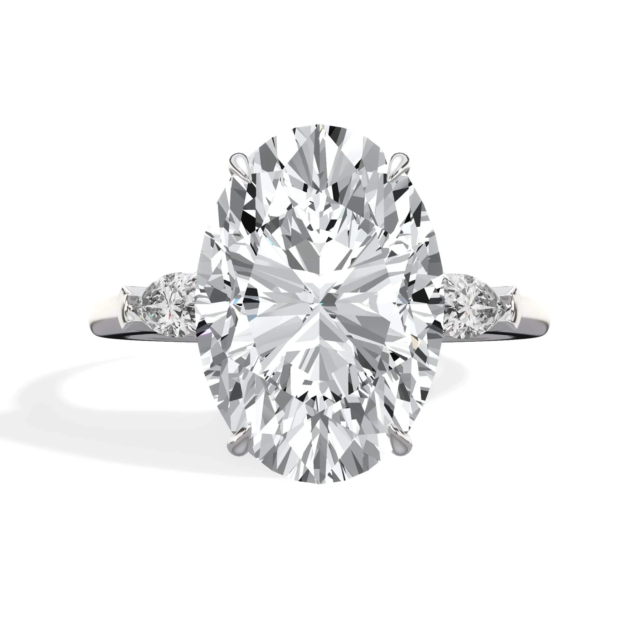 5.37 Carats Lab Grown Oval Cut with Pear Shape Side Stones Diamond Engagement Ring in White Gold