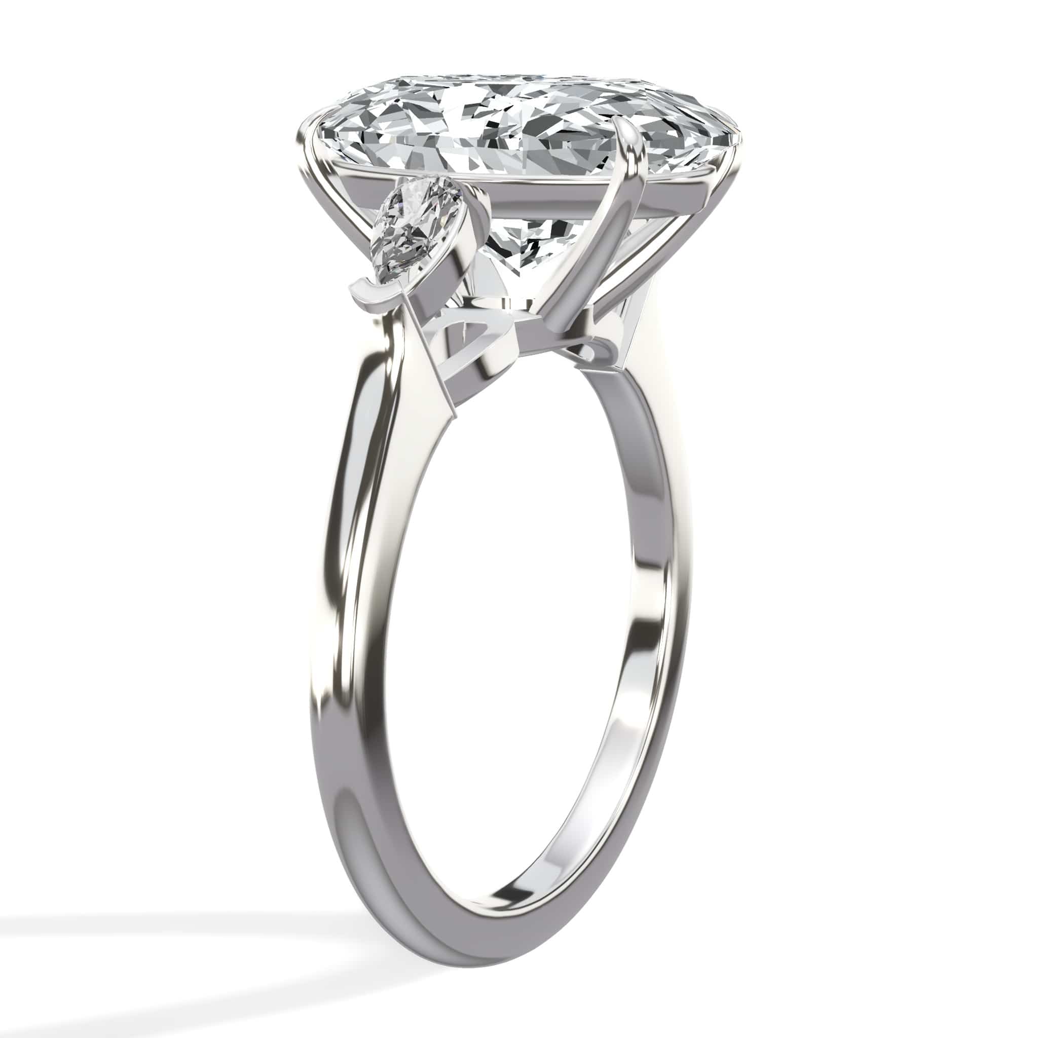 5.37 Carats Lab Grown Oval Cut with Pear Shape Side Stones Diamond Engagement Ring in White Gold - Image 3