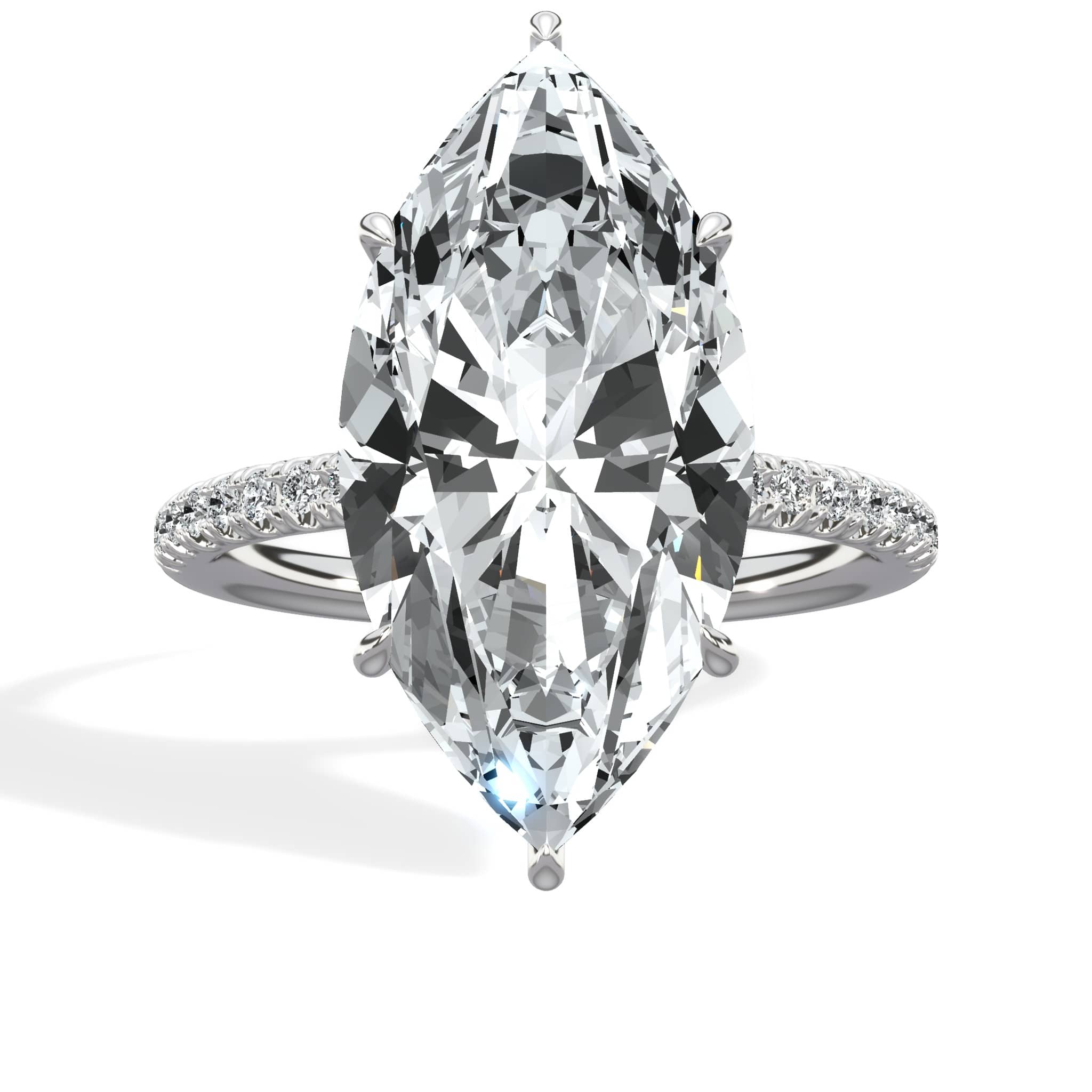 5.50 Carats Lab Grown Marquise Cut Micropaved Side Stones Hidden Halo Diamond Engagement Ring