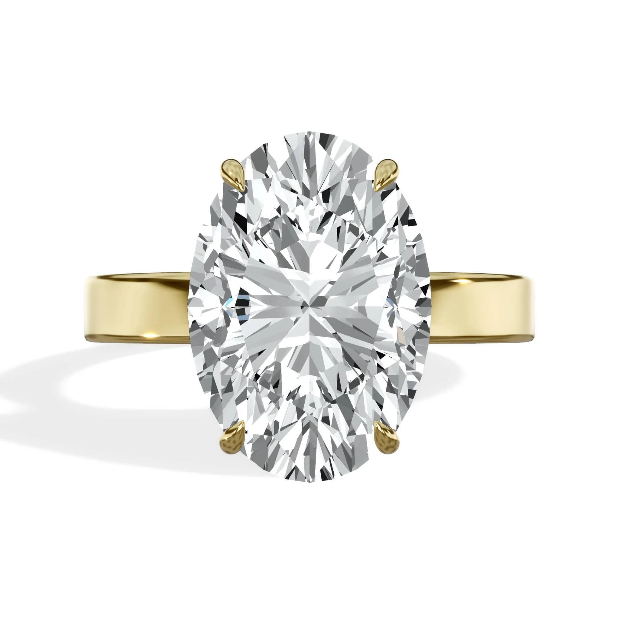 5 Carat Oval Cut Lab Grown Diamond 3mm Solitaire Engagement Ring Yellow Gold