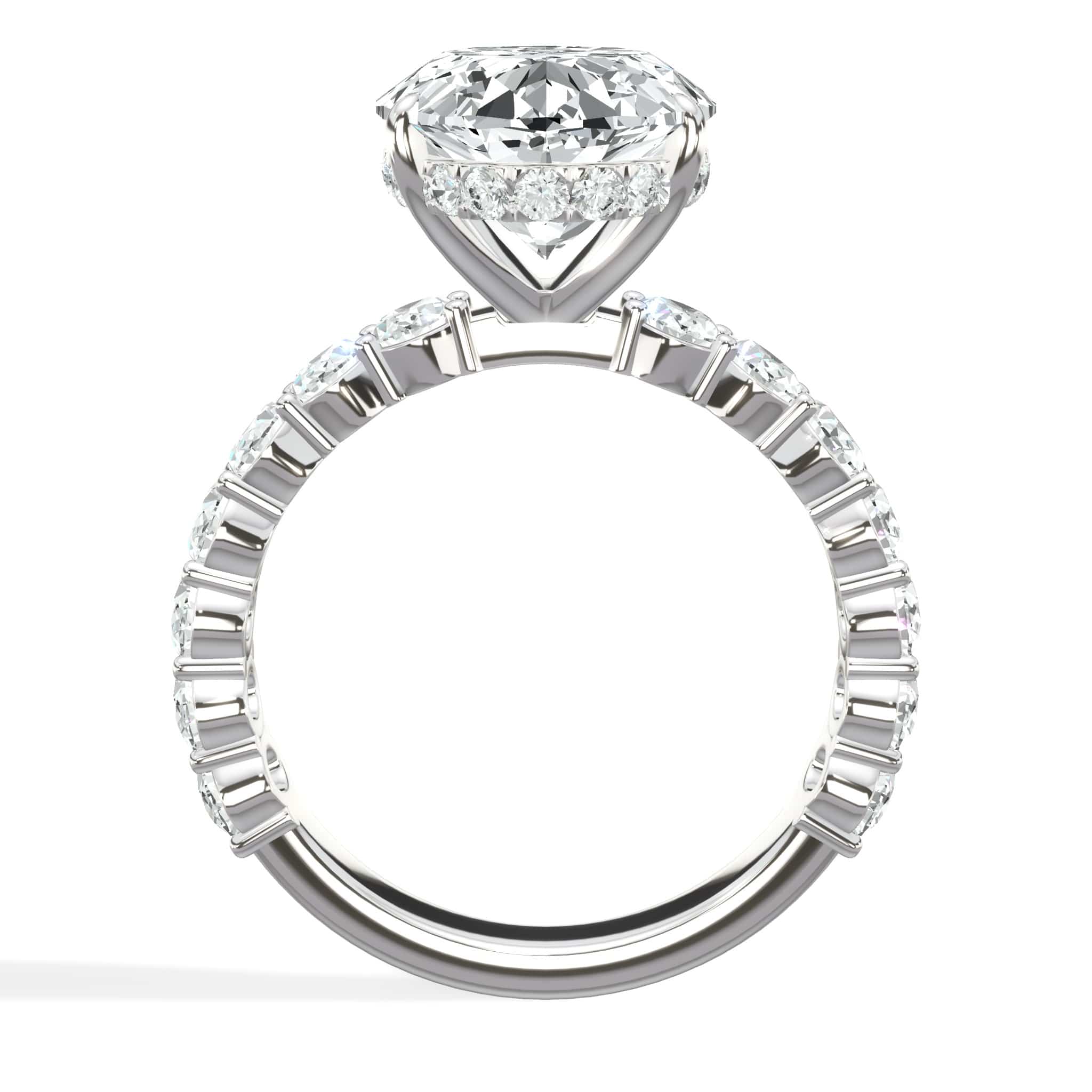 7 Carats Lab Grown Oval Cut with Oval Side Stones Hidden Halo Diamond Engagement Ring In White Gold - Image 2