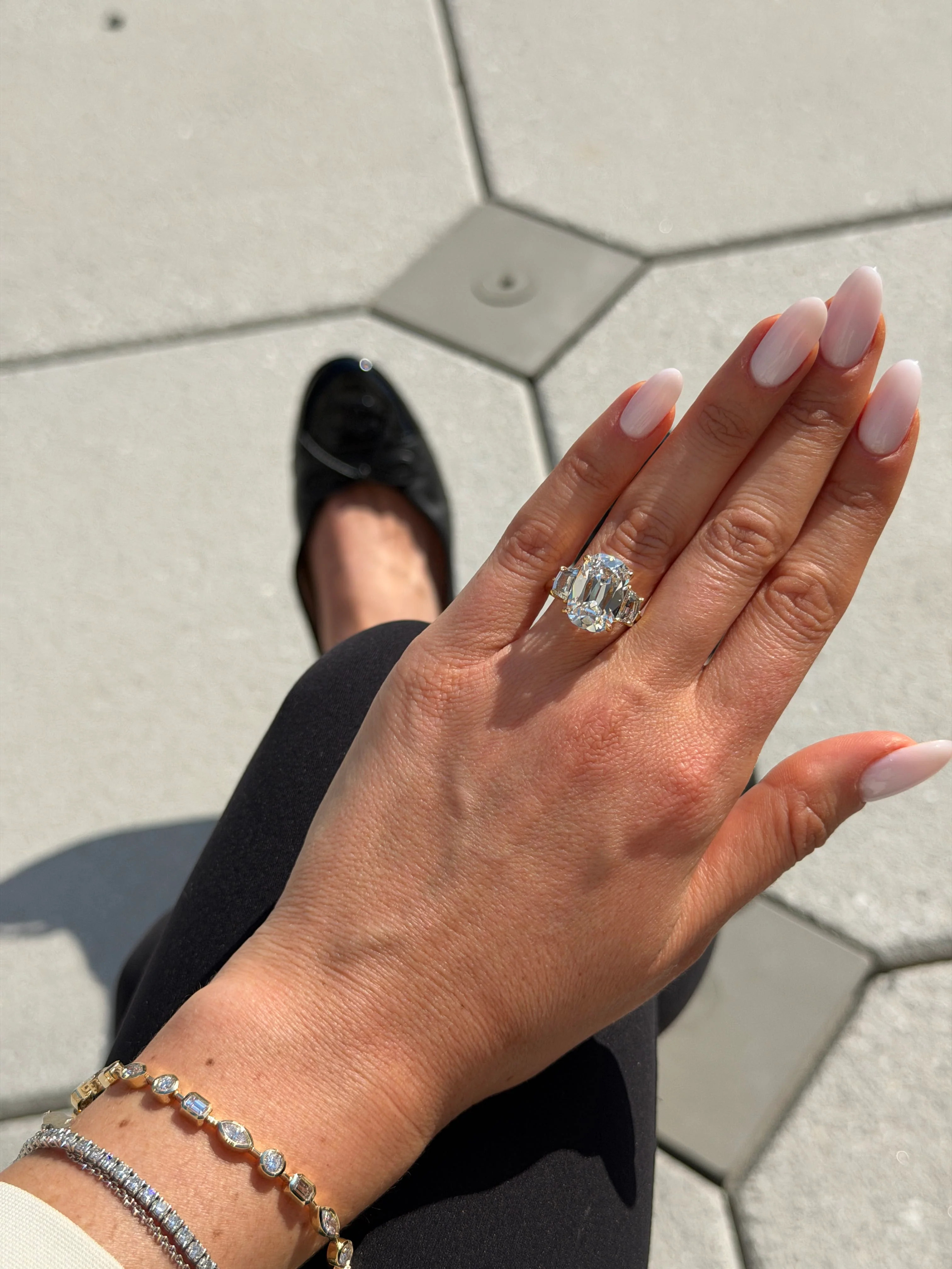 9.69 Carats Old Mine Cut with Epaulette Side Stones Lab Grown Diamond Engagement Ring - Image 3